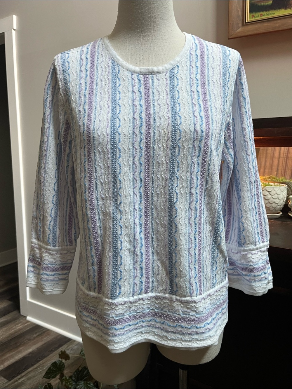 Alfred Dunner Textured Knit Top Pastel Stripe